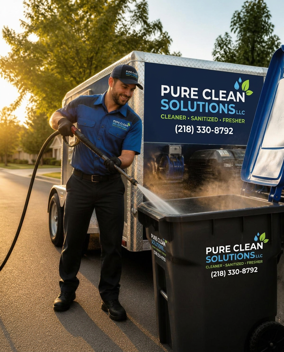 Pure Clean Solutions technician cleaning a residential bin
